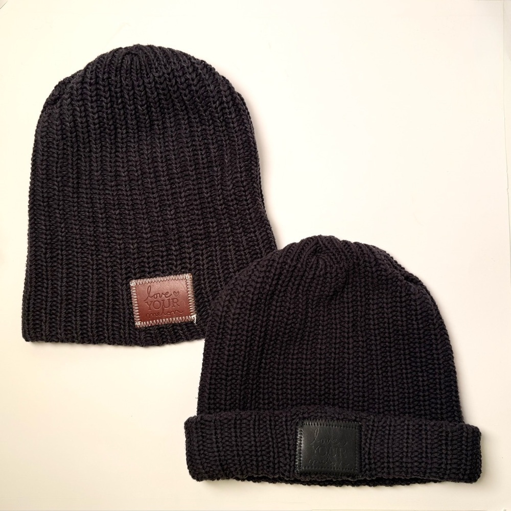 Bundle of 2, Love Your Melon Black Knit 100% Cotton Beanies Outdoor Winter Hats